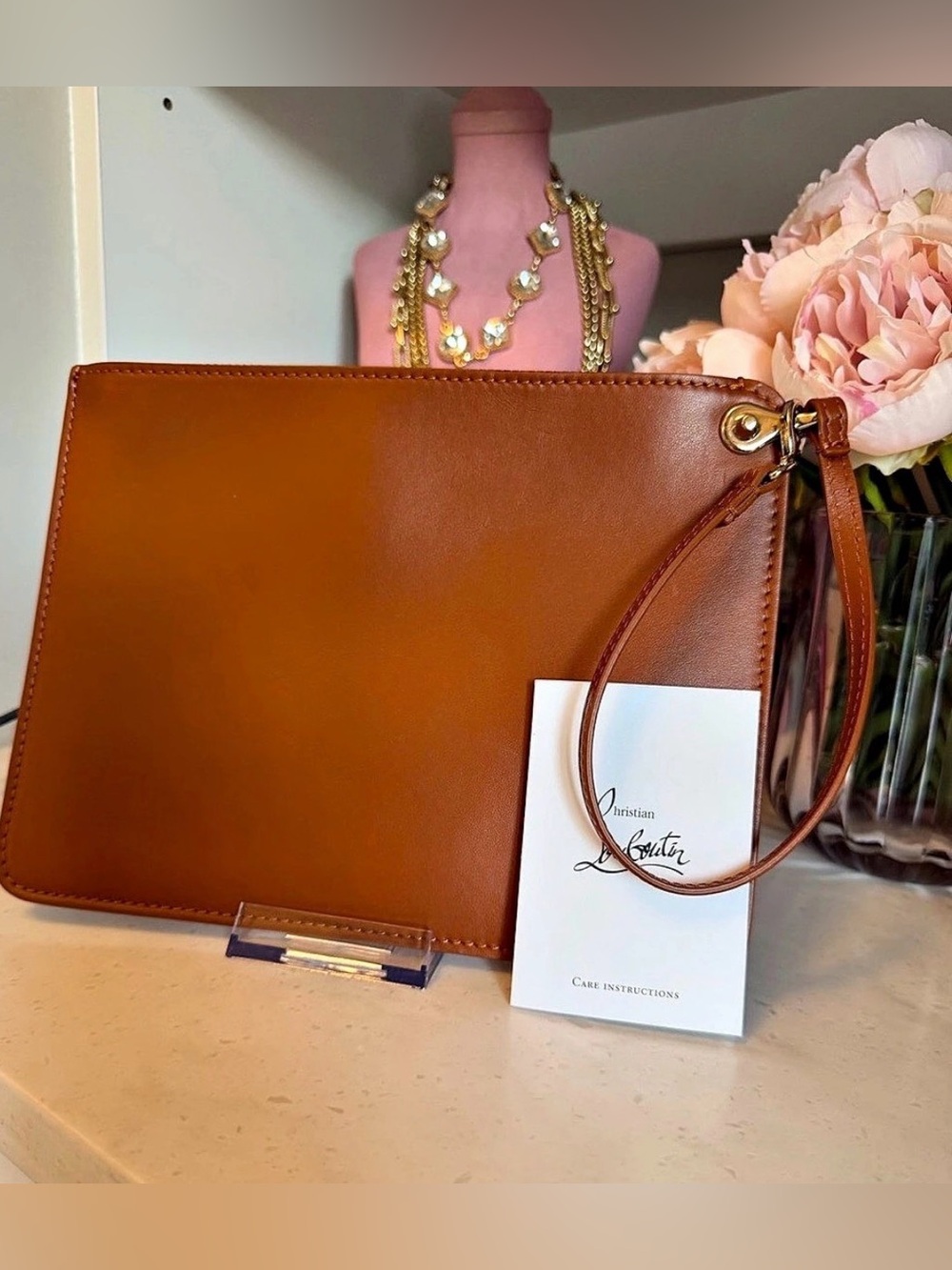 Christian Louboutin New Bettina Small Pouch Wristlet Brown Leather silver HW - Picture 3 of 13
